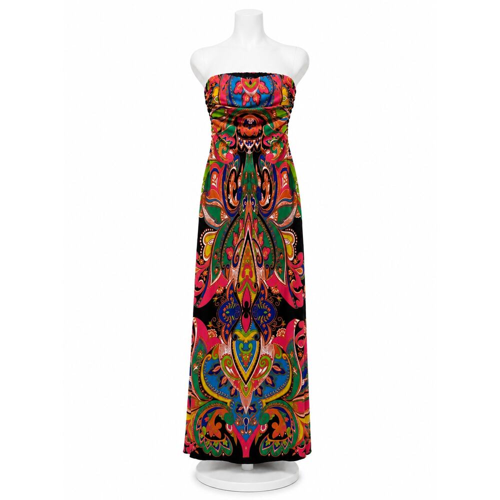 Strapless Maxi Dress Paisley Boho Festival Vacation Tube Dress JFW Small